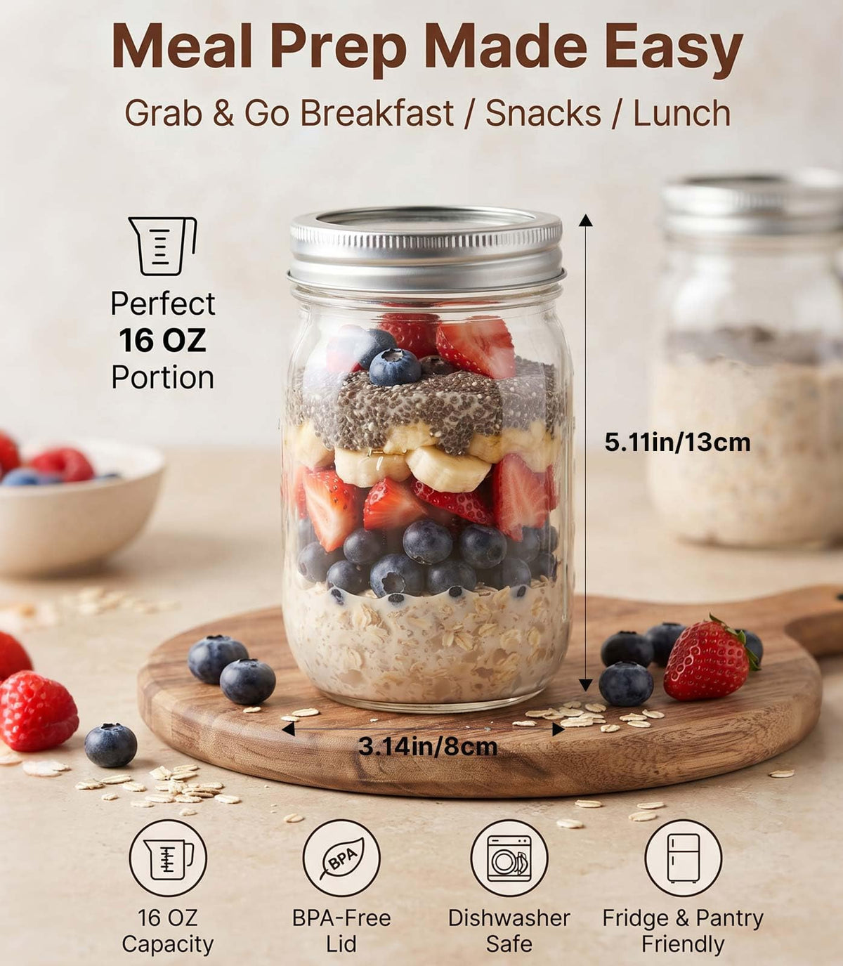 16 oz 8 Pack Clear Glass Jars D315301