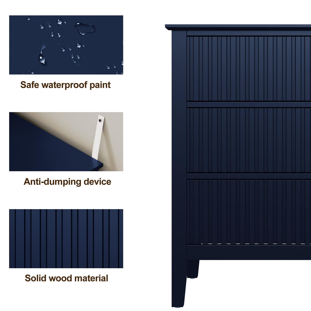 32" Blue 3 Drawer Wood Nightstand E210