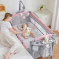 Pink Baby Bassinet Bedside Crib with Mattress M7282