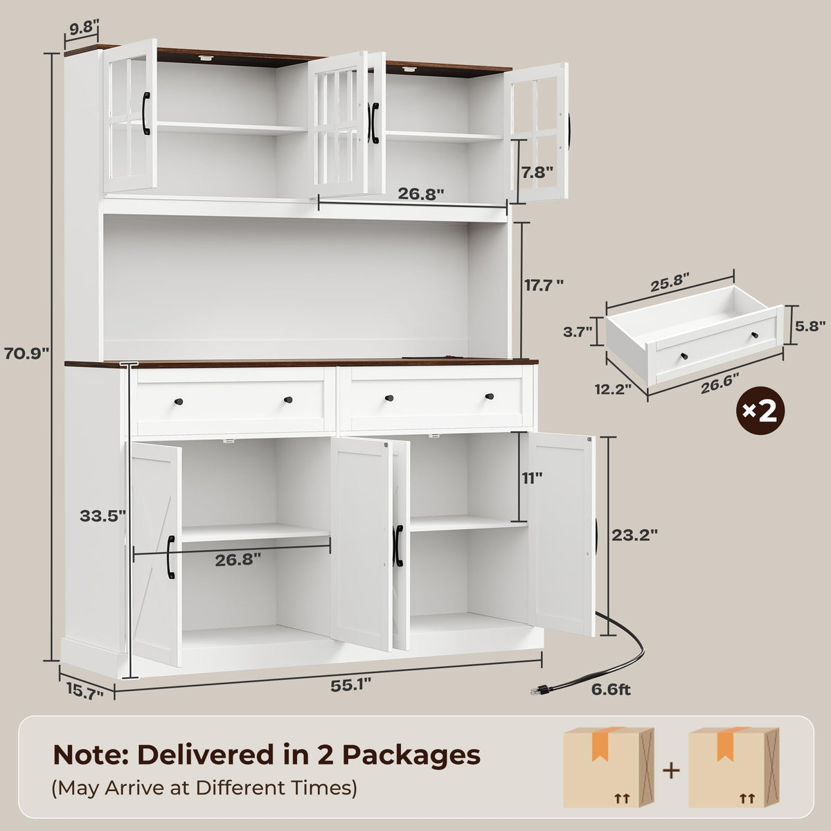 White Pantry Cabinet with Charging Station M54493