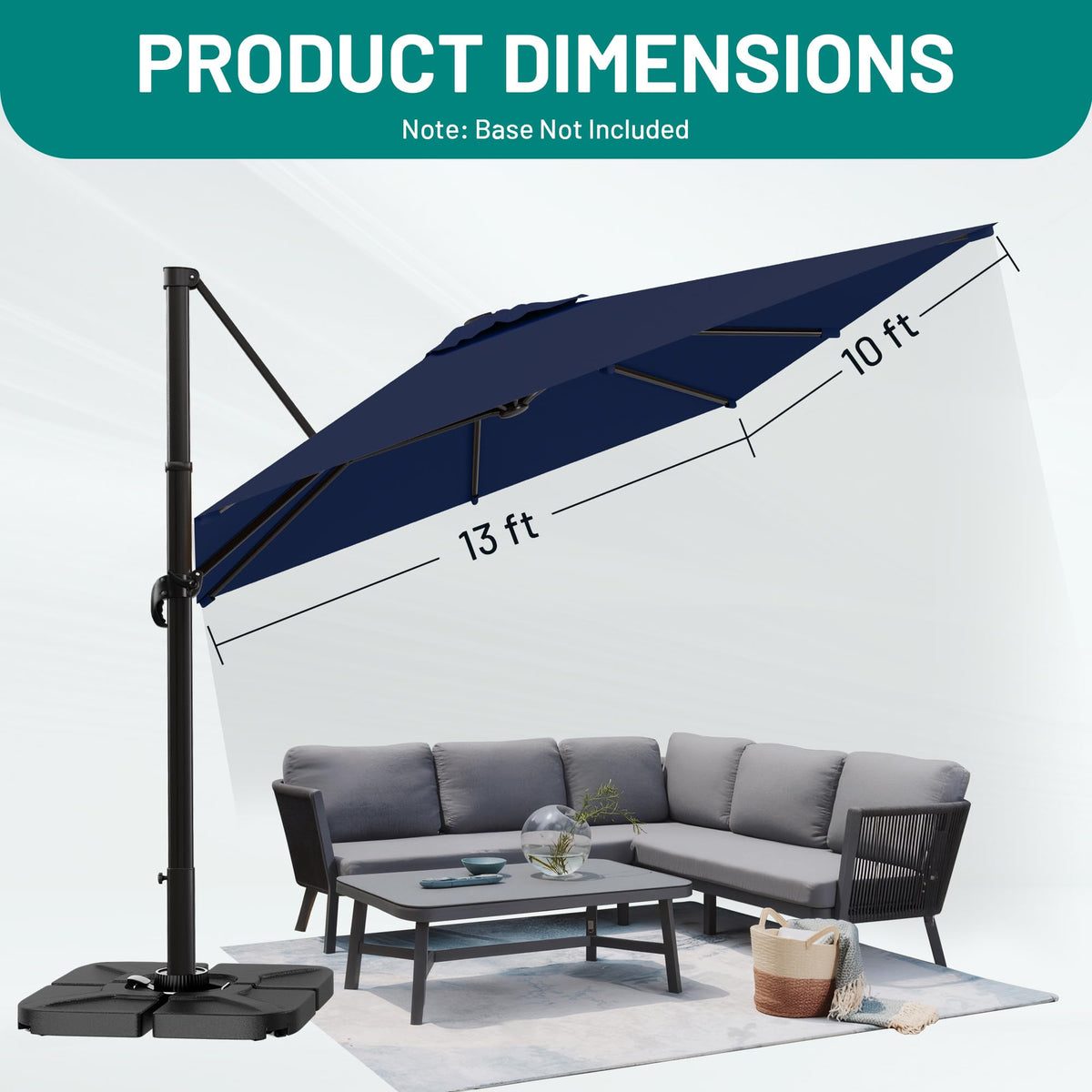 10 X 13 FT Cantilever Umbrella with 360-Degree Rotation Z4648