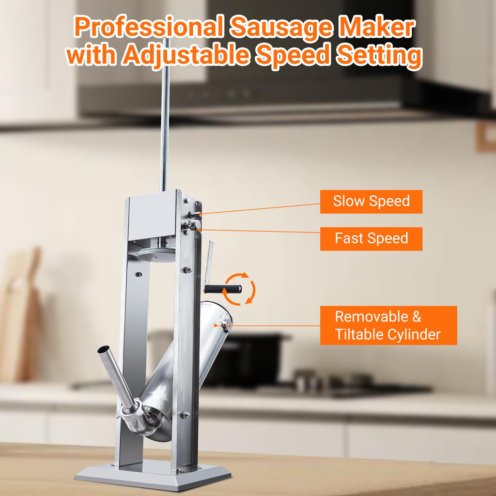 15LBS Stainless Steel Manual Sausage Stuffer with 5 Stuffing Tubes P1366