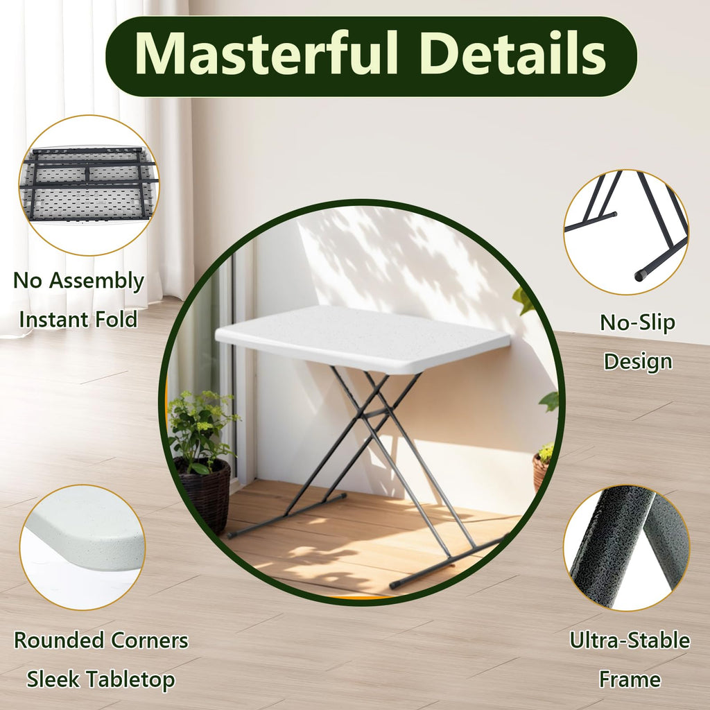 Folding Table 30 Inch Adjustable Height White Granite M92896