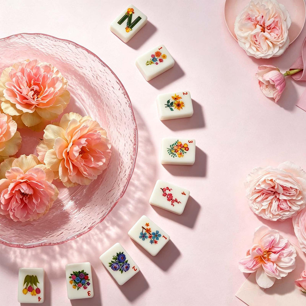 1.2” American Mahjong Set 168 Pink Floral Melamine Tiles Q4234