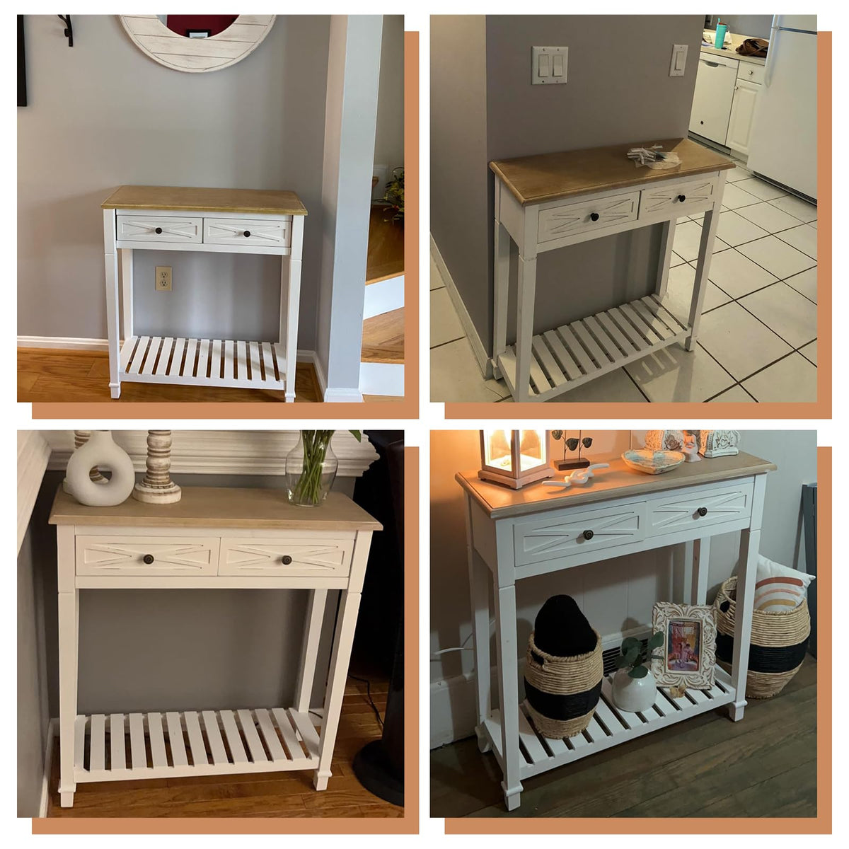 Narrow Console Table with 2 Drawers and Shelf P8711