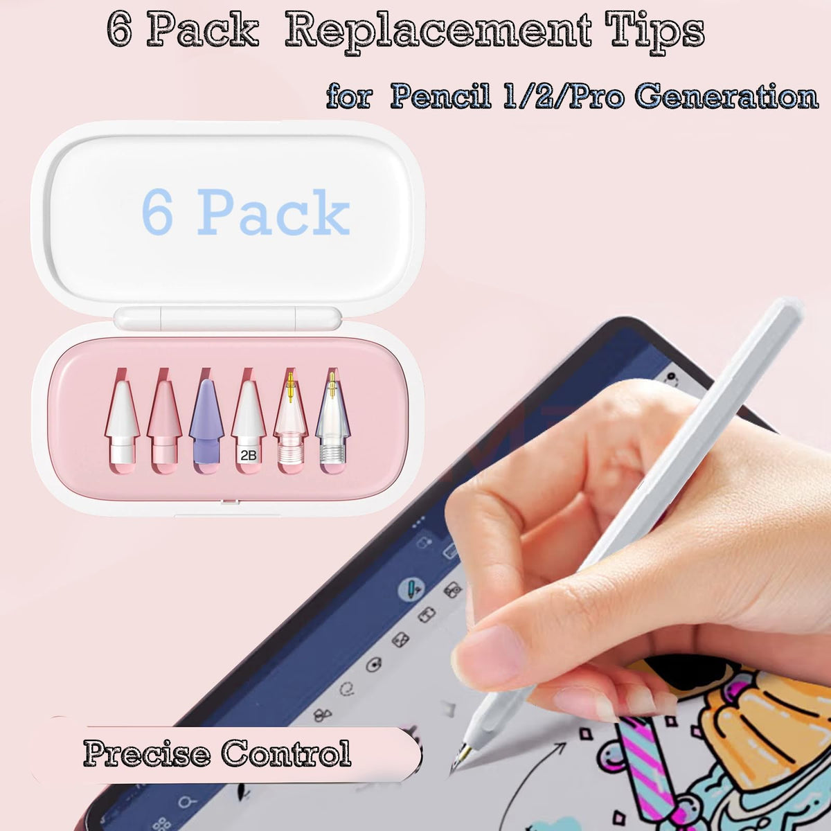6 Pack Replacement Pencil Tips with Case K5970