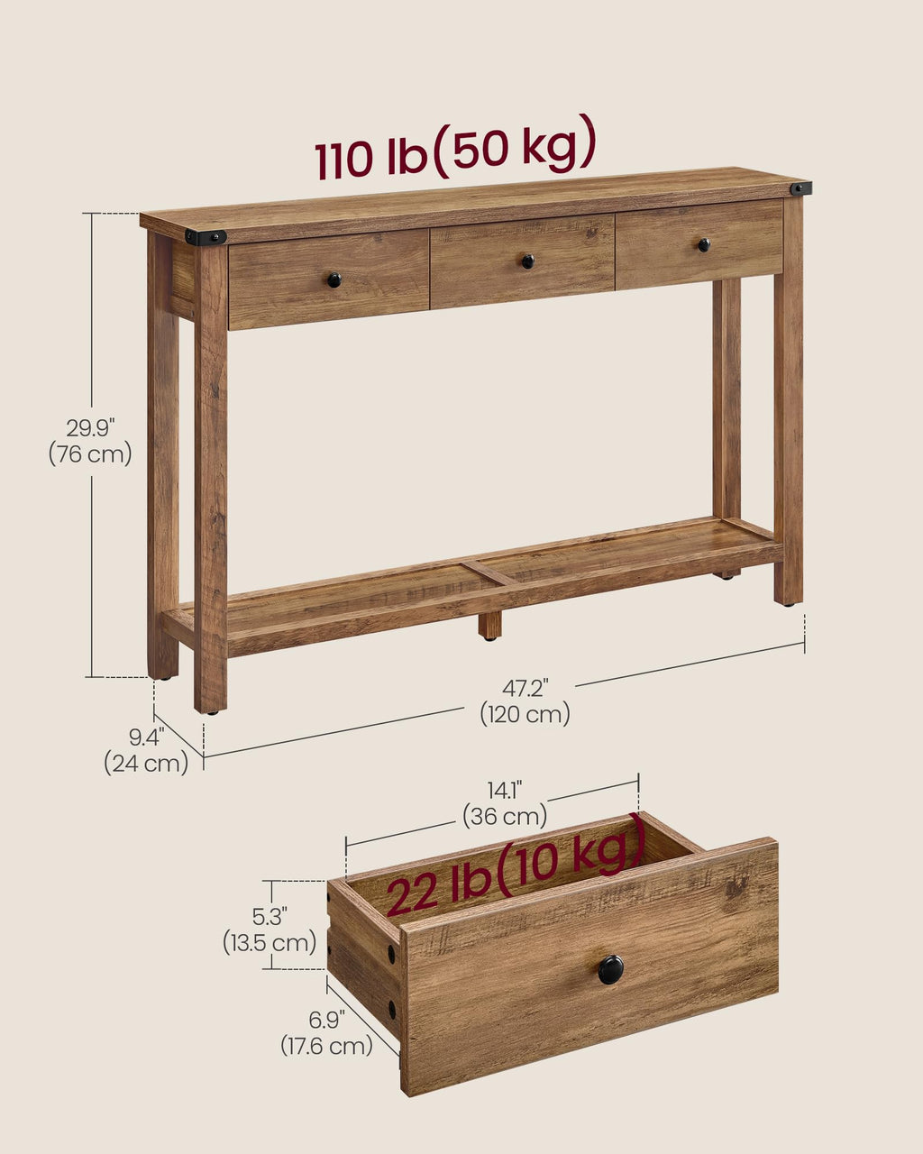 Narrow Console Table with 3 Drawers F564