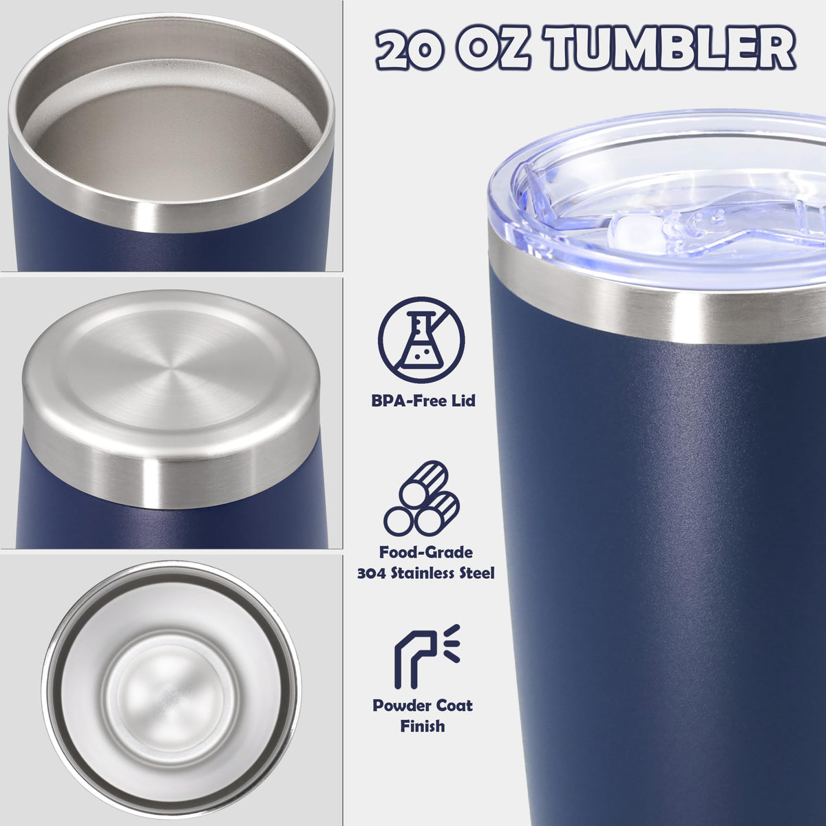 20oz Stainless Steel Tumbler with Lid Navy L137496