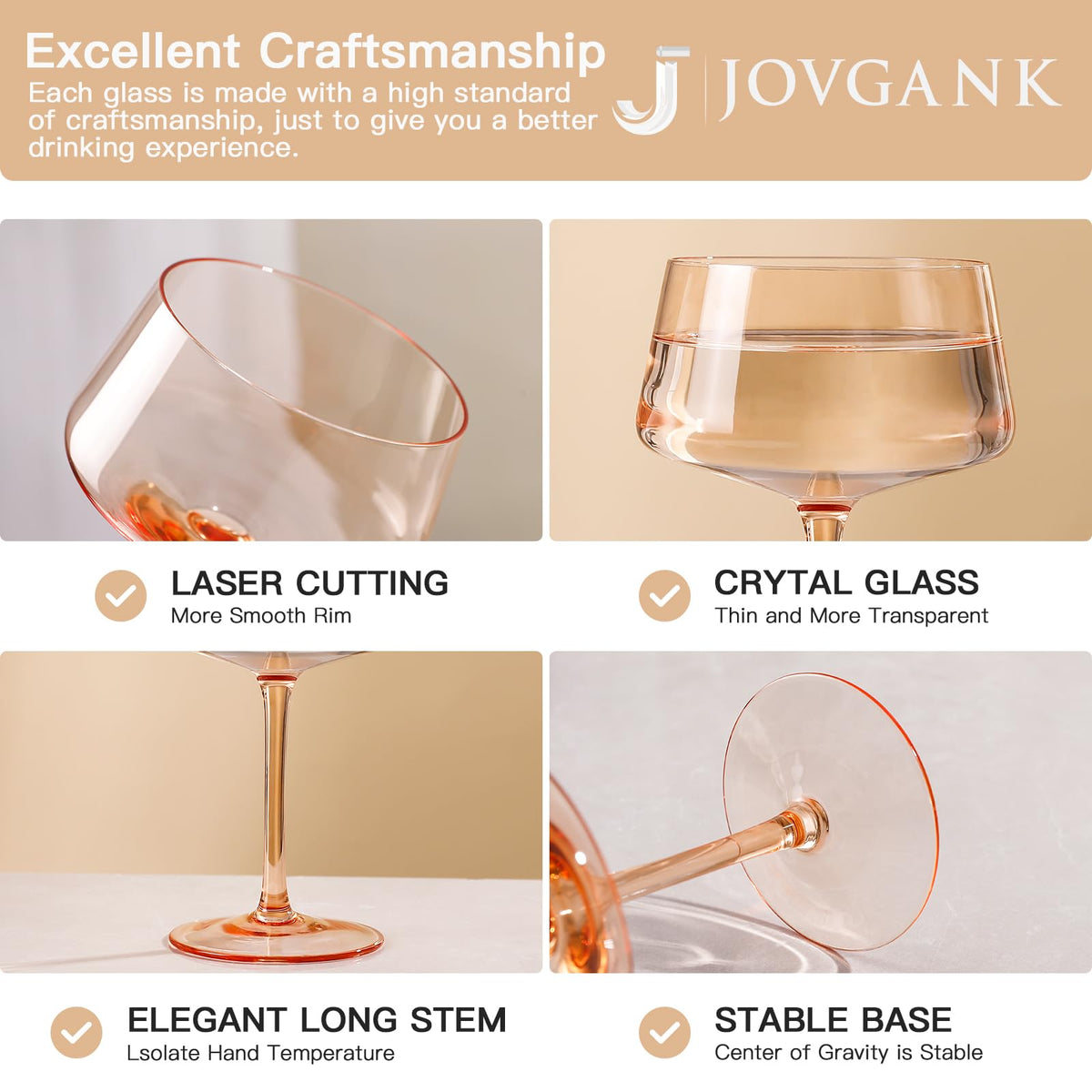 Colored Coupe Glasses Set of 6, Hand Blown 13Oz M882