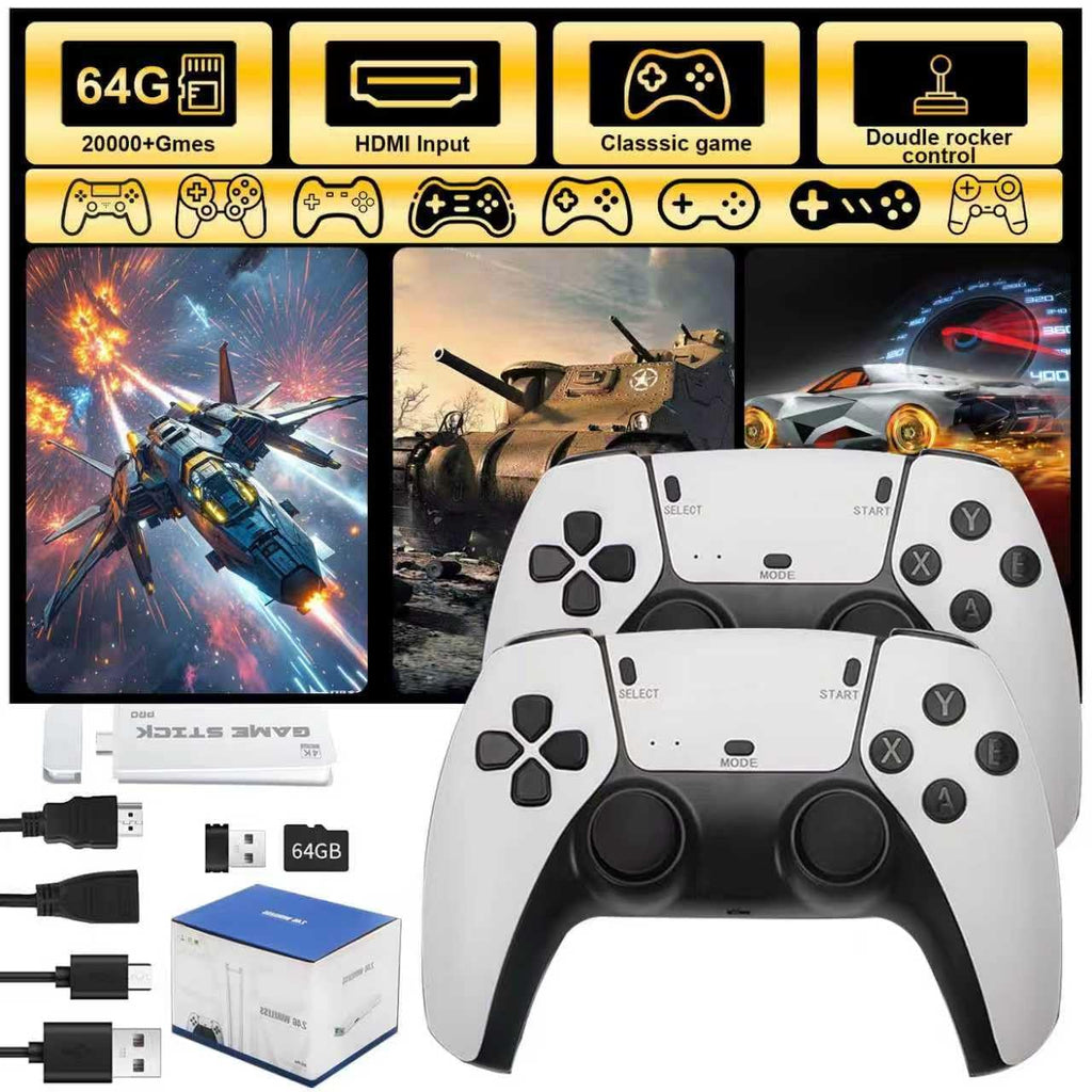4K HDMI Retro Gaming Console with 64GB TF Card and 2.4G Wireless Controllers Q312
