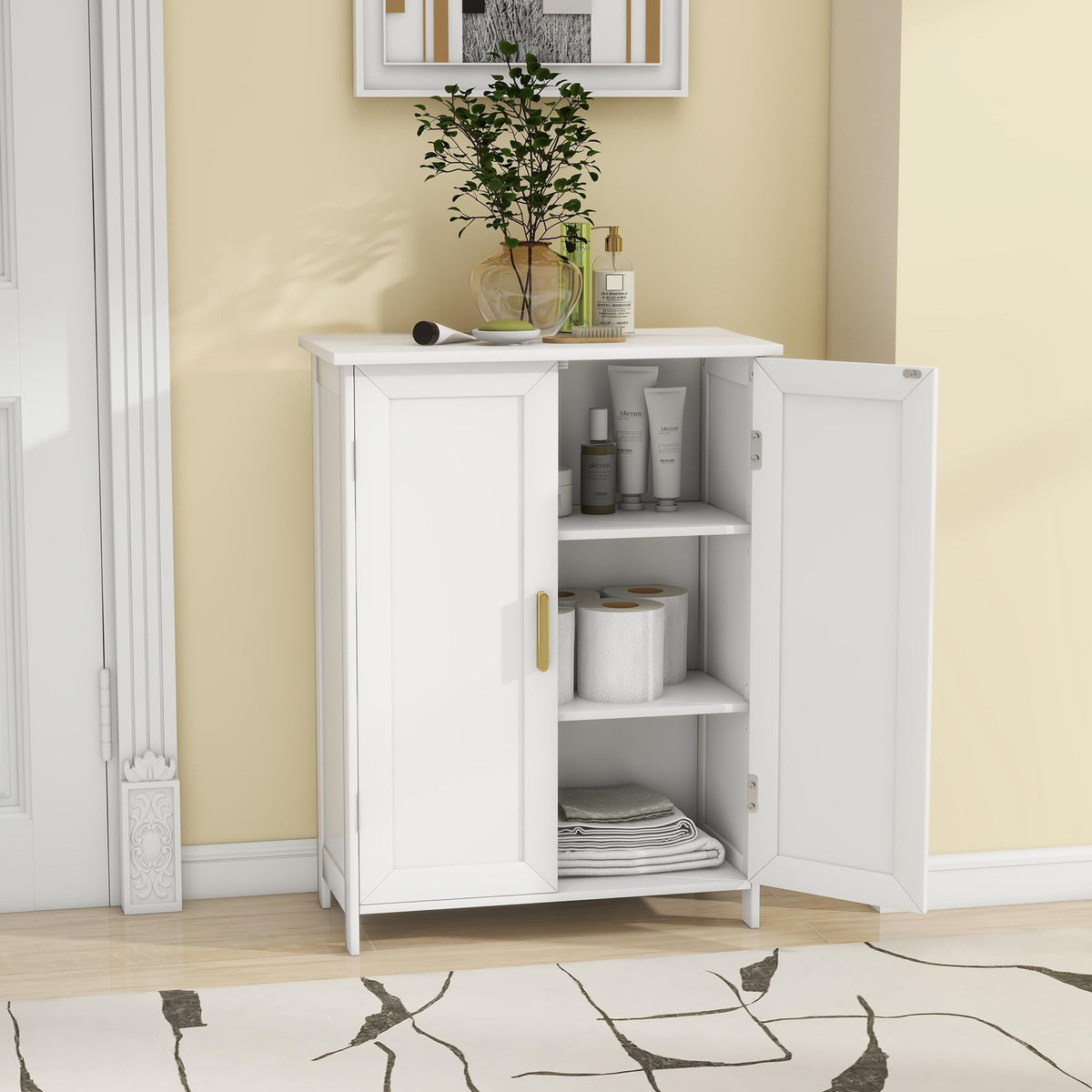 White 2 Door Bathroom Floor Storage Cabinet N360