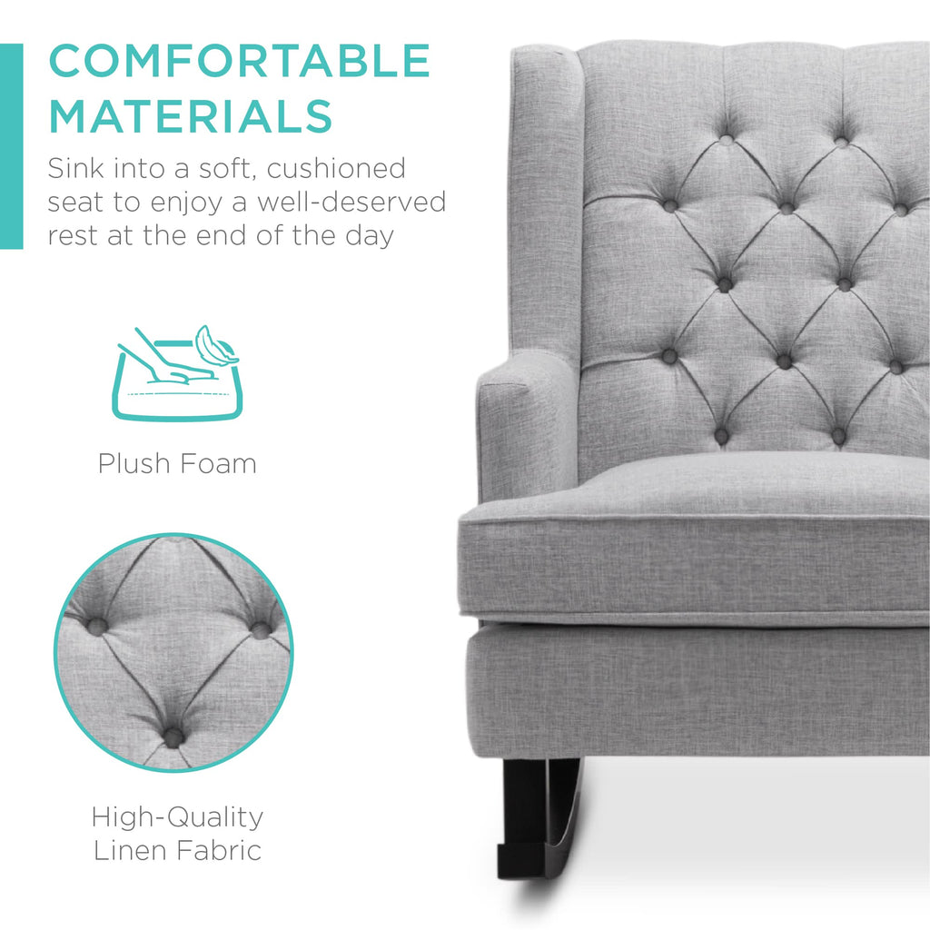 Gray Velvet Tufted Upholstered Rocking Accent Chair with Wood Frame A71766
