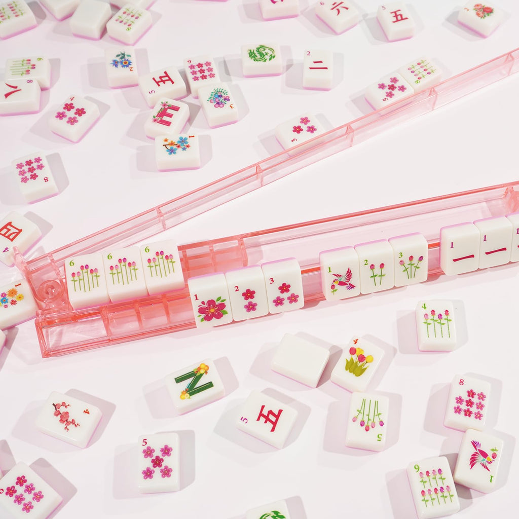 1.2” American Mahjong Set 168 Pink Floral Melamine Tiles Q4234