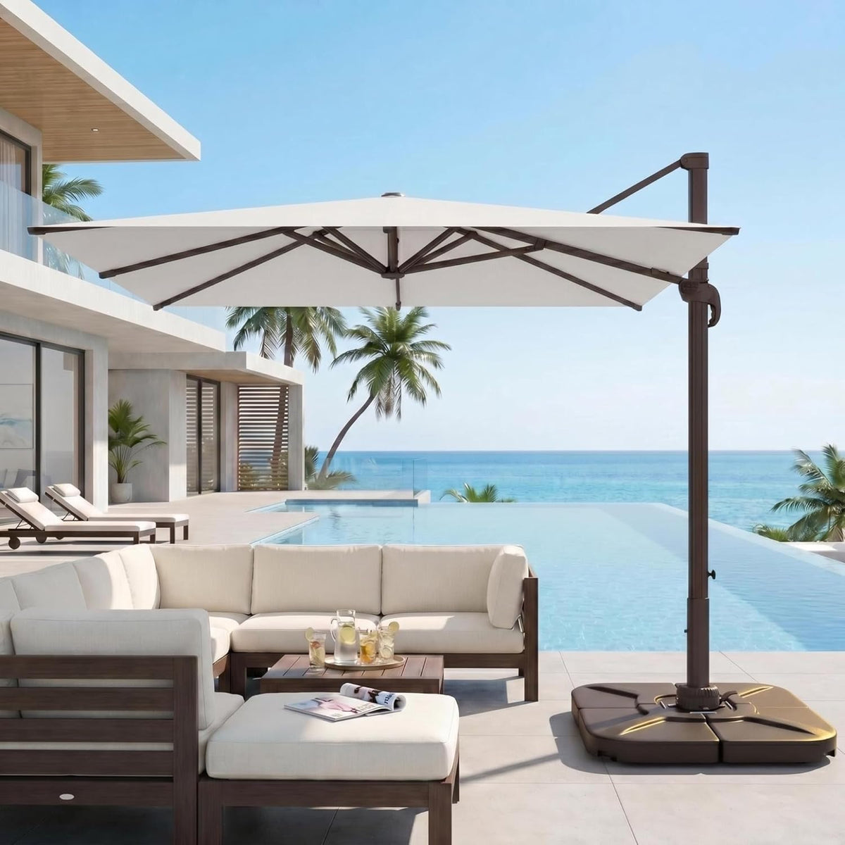 11ft Offset Cantilever Patio Umbrella with Solar Lights S2121