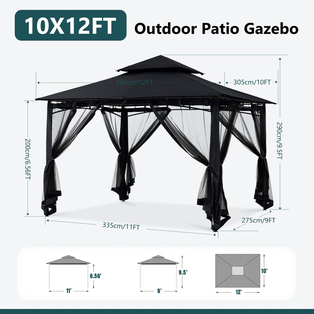 10x12 ft Heavy Duty Patio Gazebo with Netting Walls U848