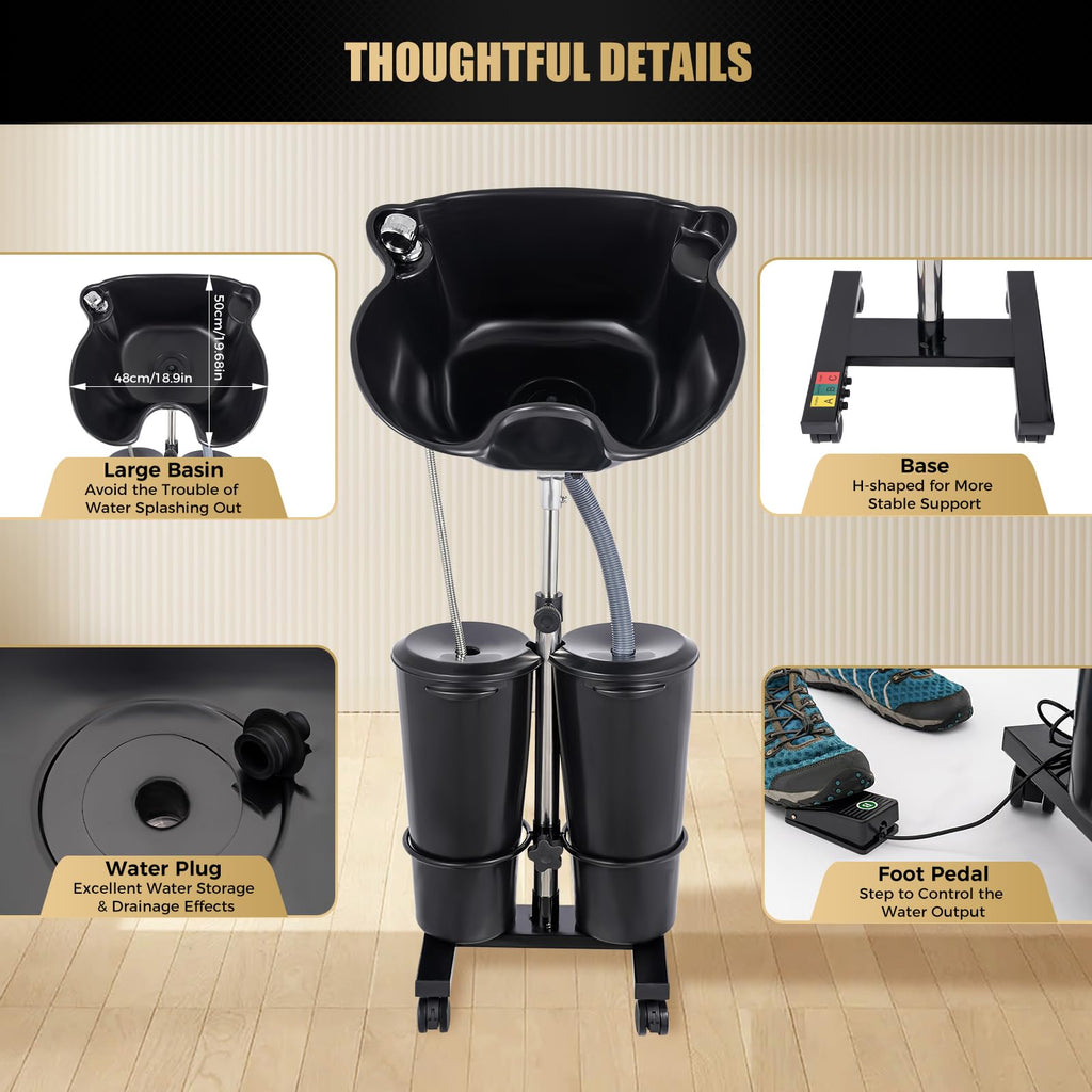 Portable Plastic Shampoo Unit with Electric Pump, 2 Buckets and Drain Hoses H148
