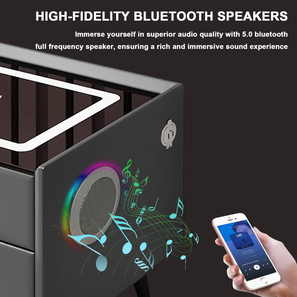White 3 Drawer Smart Nightstand with Wireless Charging and LED Lights K211