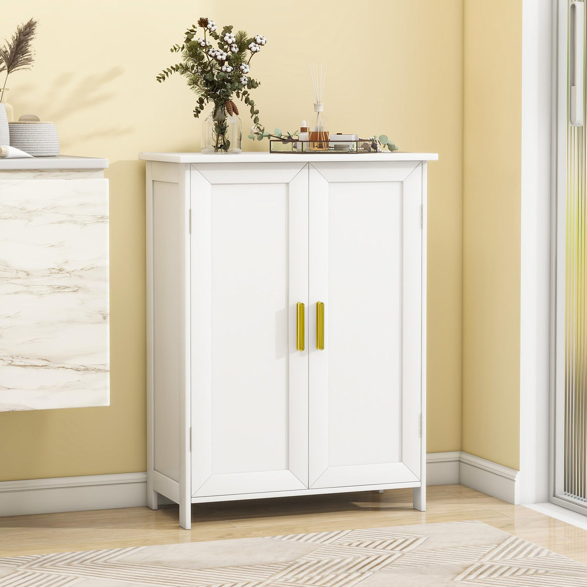 White 2 Door Bathroom Floor Storage Cabinet N360