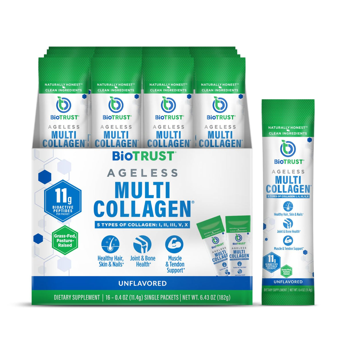 Multi Collagen Peptides Powder Types I II III V X Unflavored 16 Packets D511962