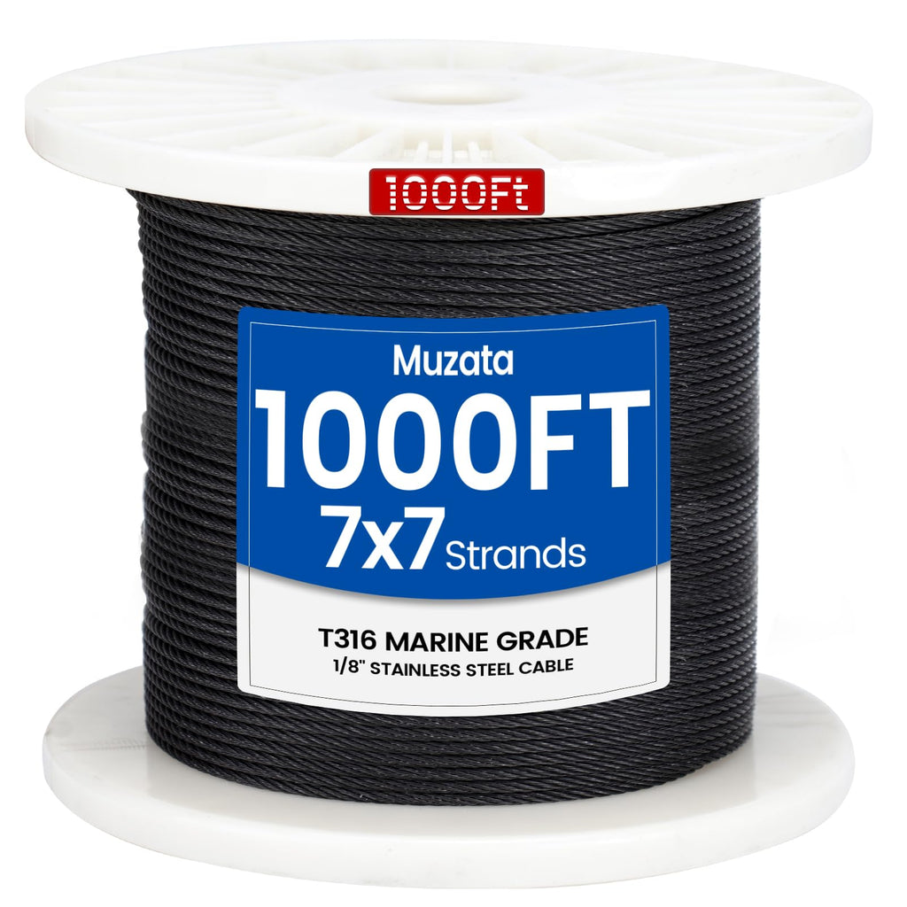 1/8" Black T316 Stainless Steel Cable Railing Wire Rope B348310