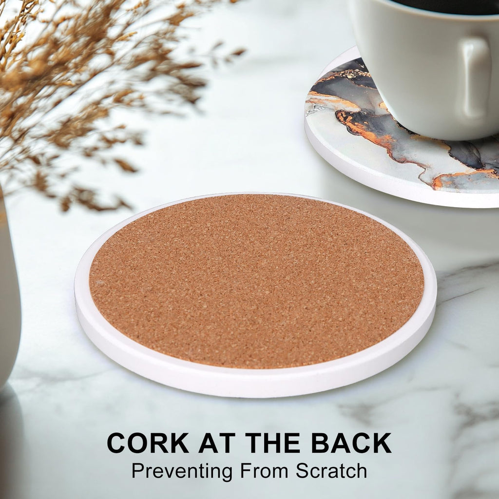 Black Marble Abstract Ceramic Coasters with Holder N791
