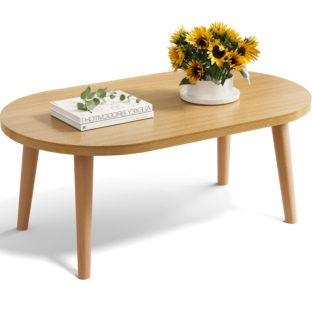 Small Oval Coffee Table with Solid Wood Legs F244