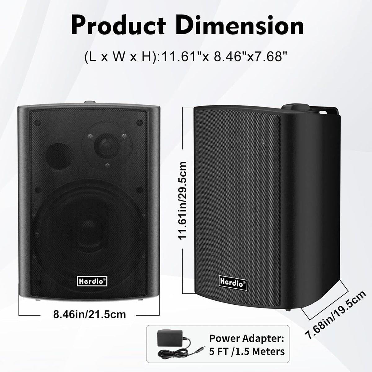 5.25" 300W Bluetooth Outdoor Speakers IPX5 Waterproof Black 2-Pack H599