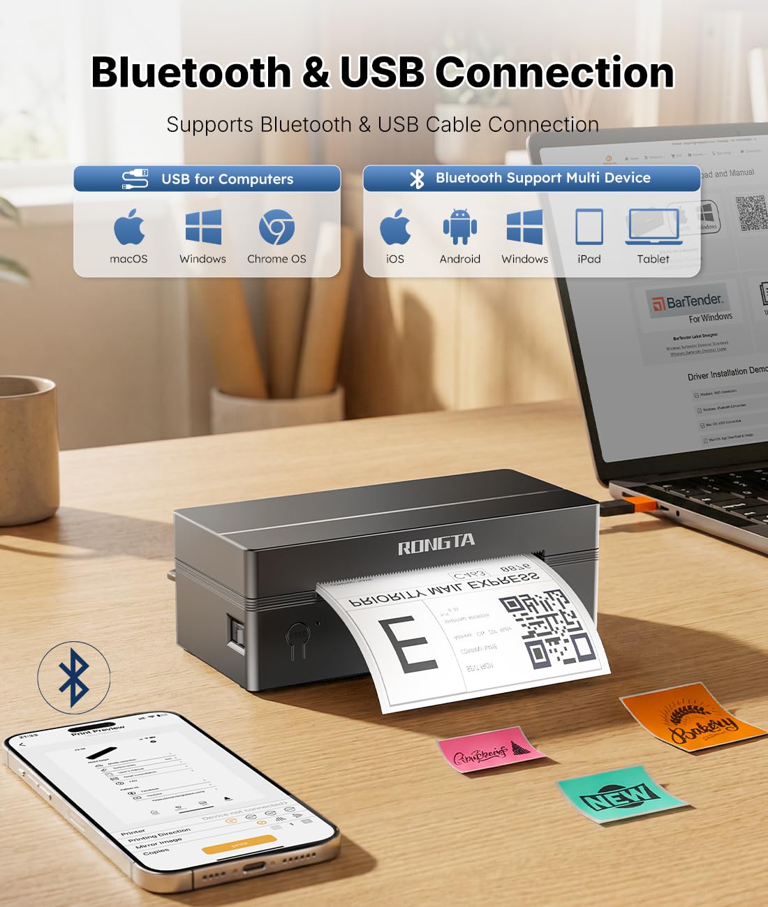 Bluetooth Thermal Shipping Label Printer 4x6 B301954