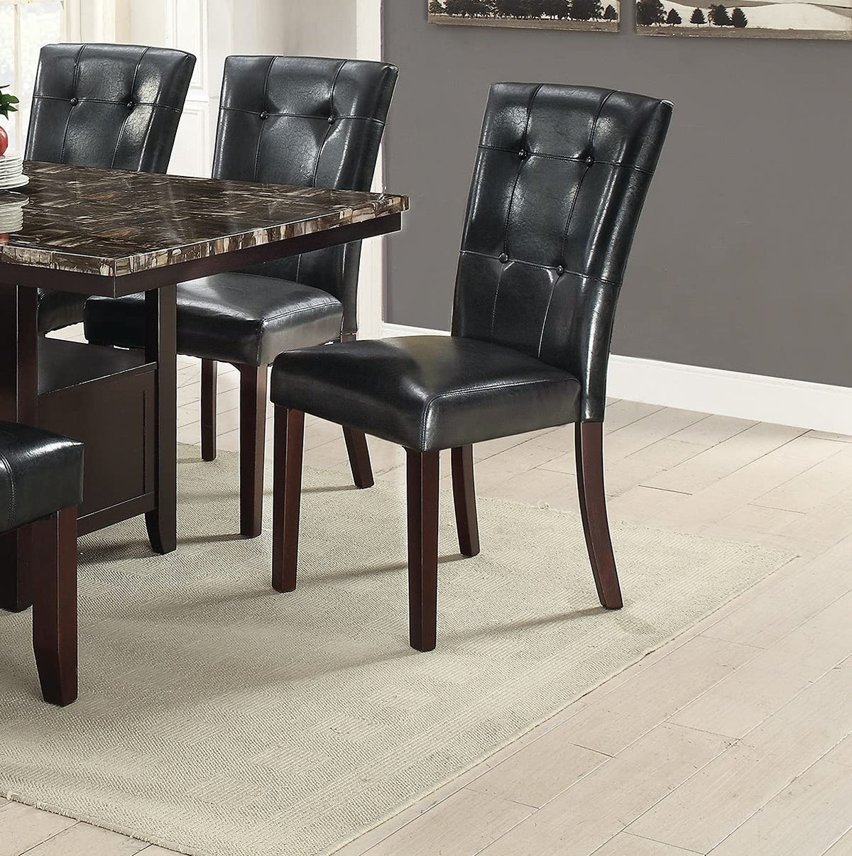 Black Faux Leather Tufting Parson Chairs Set of 2 D6654