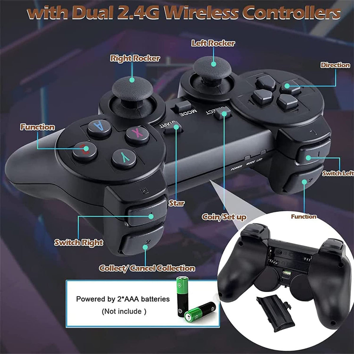 Wireless Retro Game Console with 10,000+ Built-in Games, 4K HDMI-Compatible, 64G, Black R741333
