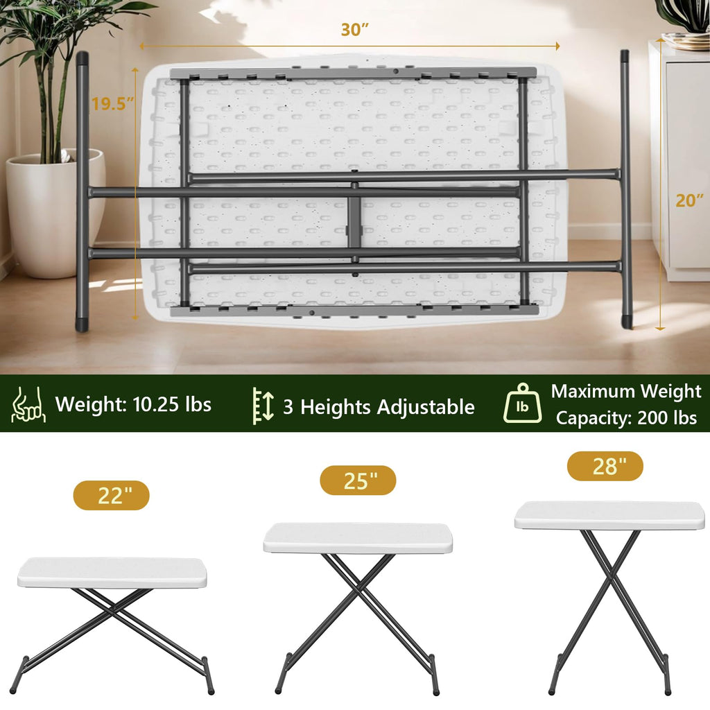 Folding Table 30 Inch Adjustable Height White Granite M92896