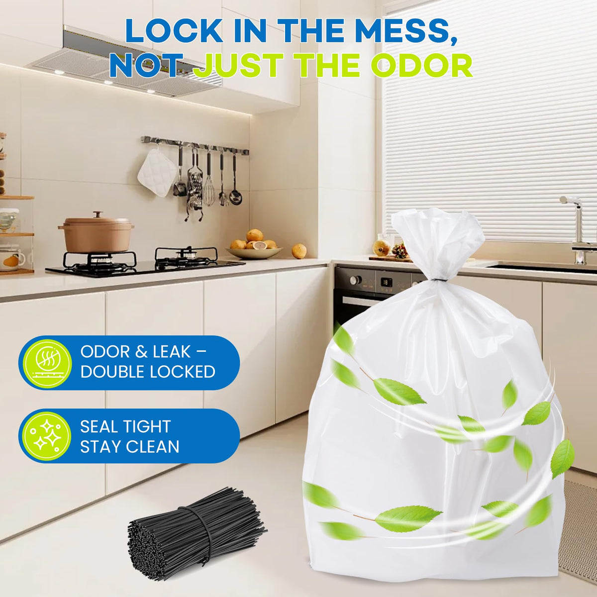 80-pack 2.6 mils White Trash Compactor Bags with Twist Ties M702768