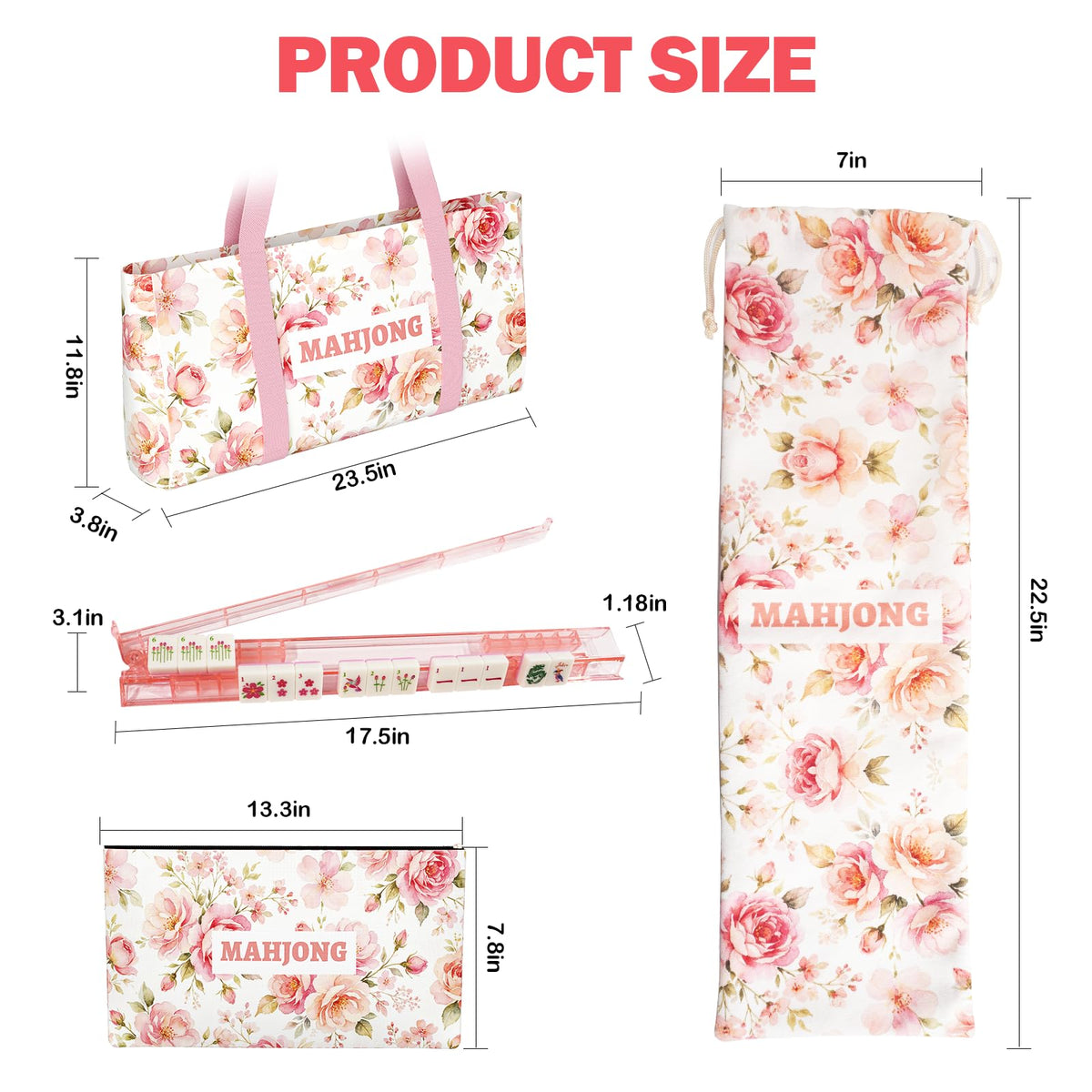1.2” American Mahjong Set 168 Pink Floral Melamine Tiles Q4234
