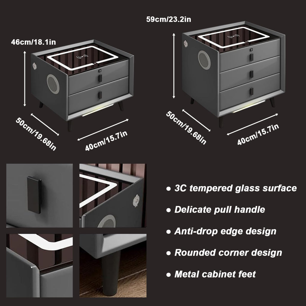 White 3 Drawer Smart Nightstand with Wireless Charging and LED Lights K211