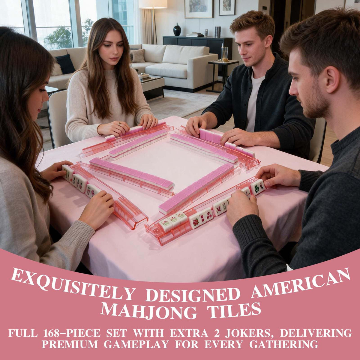 1.2” American Mahjong Set 168 Pink Floral Melamine Tiles Q4234