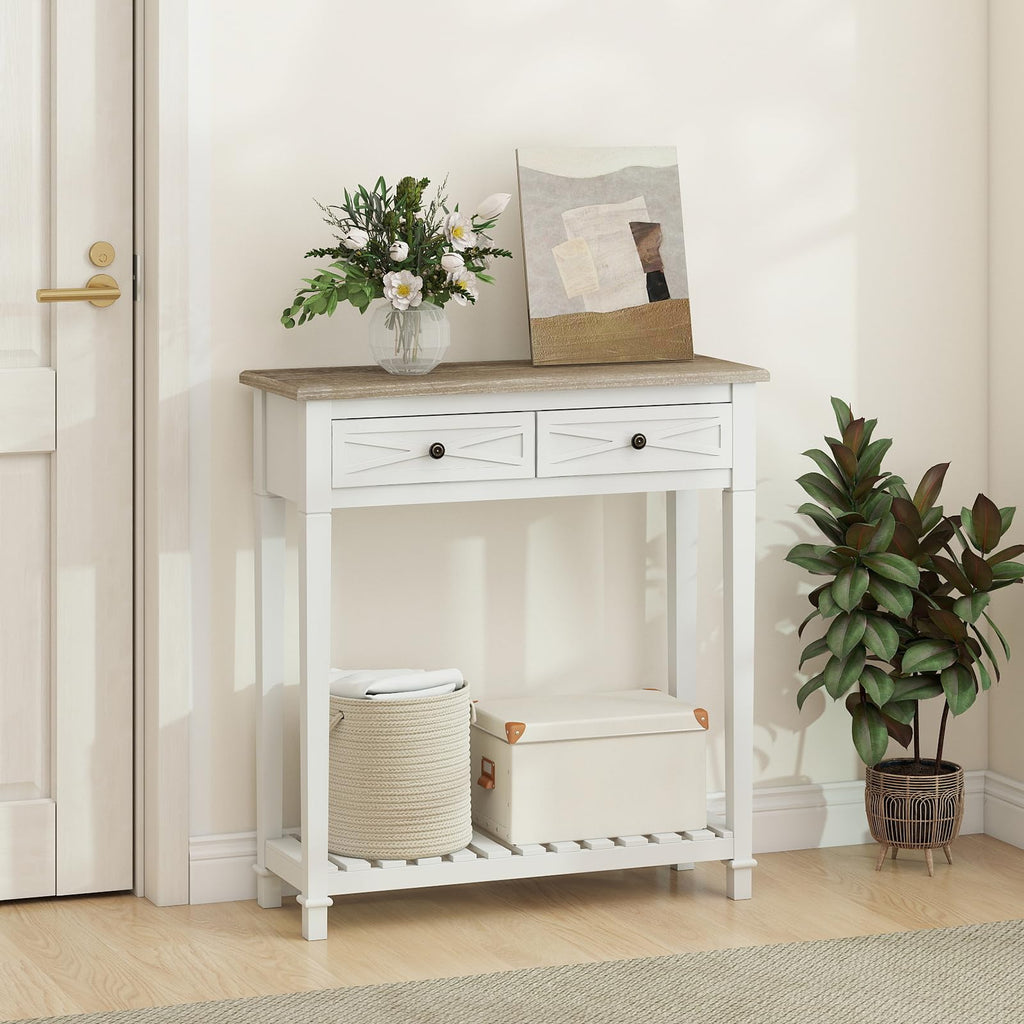Narrow Console Table with 2 Drawers and Shelf P8711