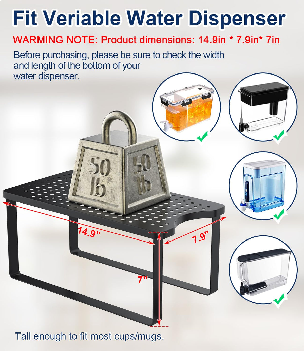 Water Filter Dispenser Stand with Drip Tray Black H454689