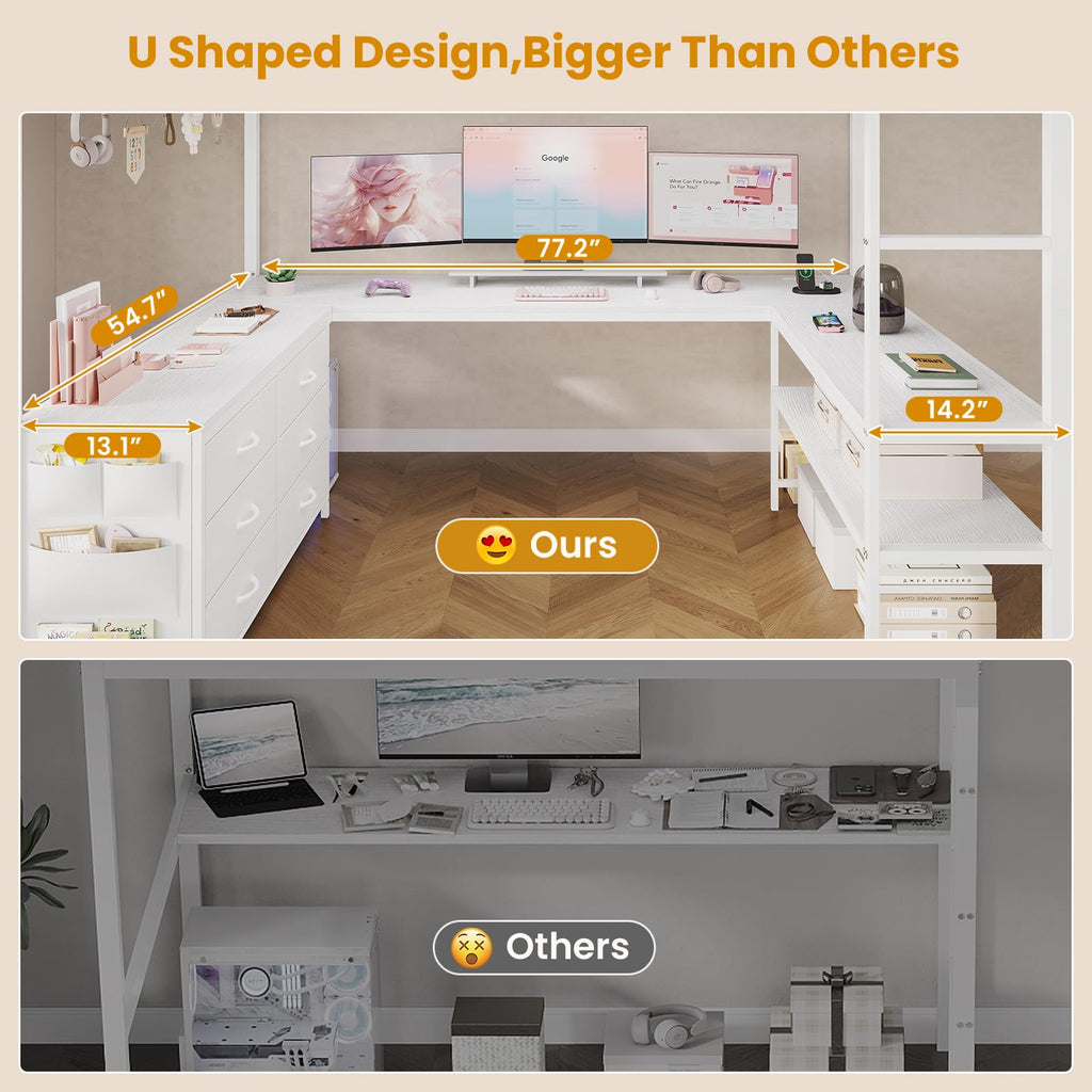 Full Size Loft Bed with U-Shaped Desk and 6 Storage Drawers K129723