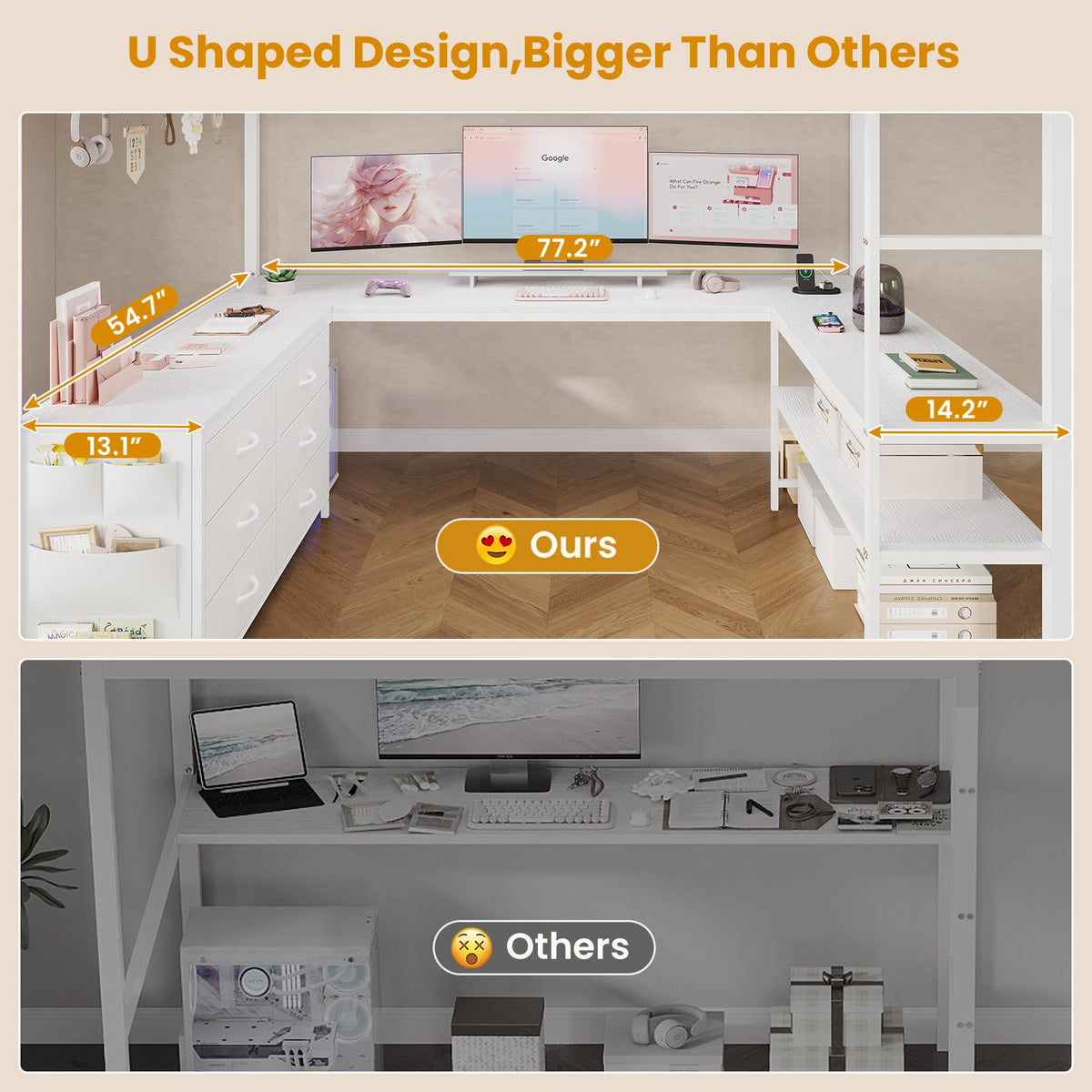 Full Size Loft Bed with U-Shaped Desk and 6 Storage Drawers K129723