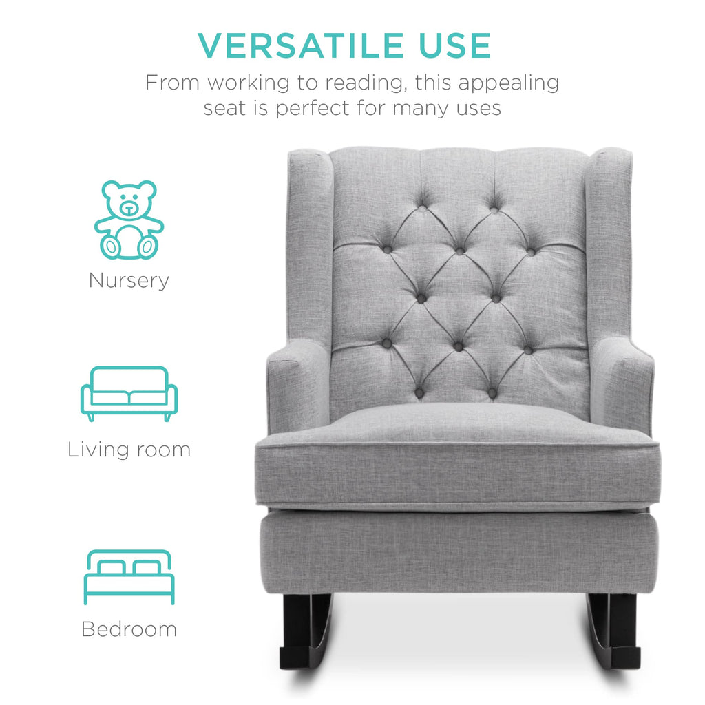 Gray Velvet Tufted Upholstered Rocking Accent Chair with Wood Frame A71766
