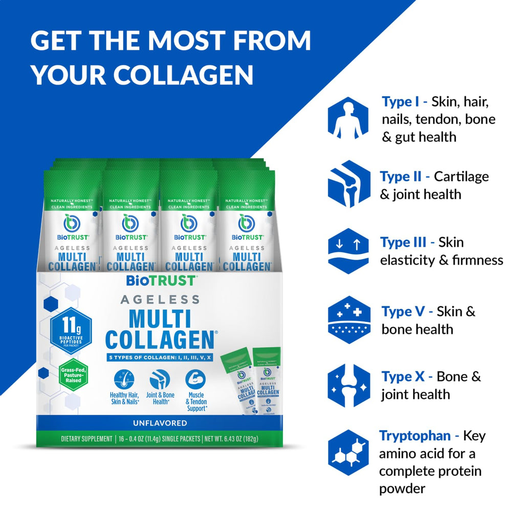 Multi Collagen Peptides Powder Types I II III V X Unflavored 16 Packets D511962