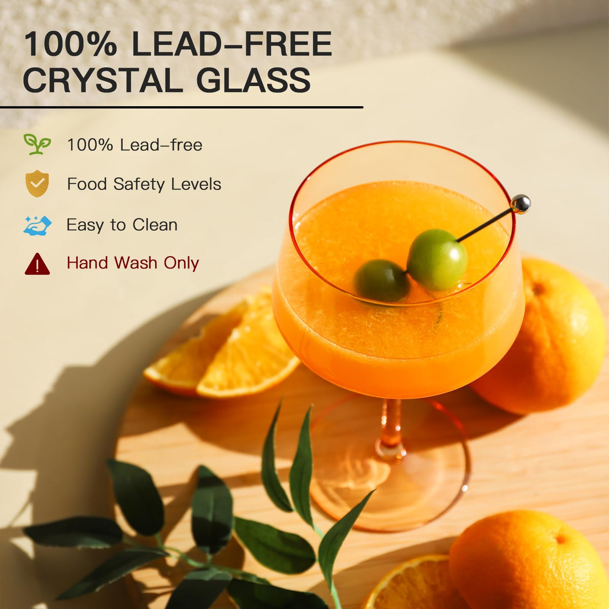 Colored Coupe Glasses Set of 6, Hand Blown 13Oz M882