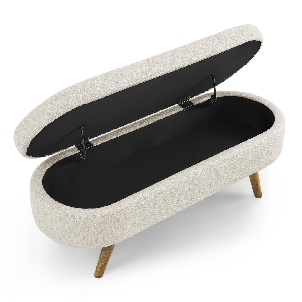 Beige Oval Storage Ottoman Bench with Rubber Wood Legs C275702