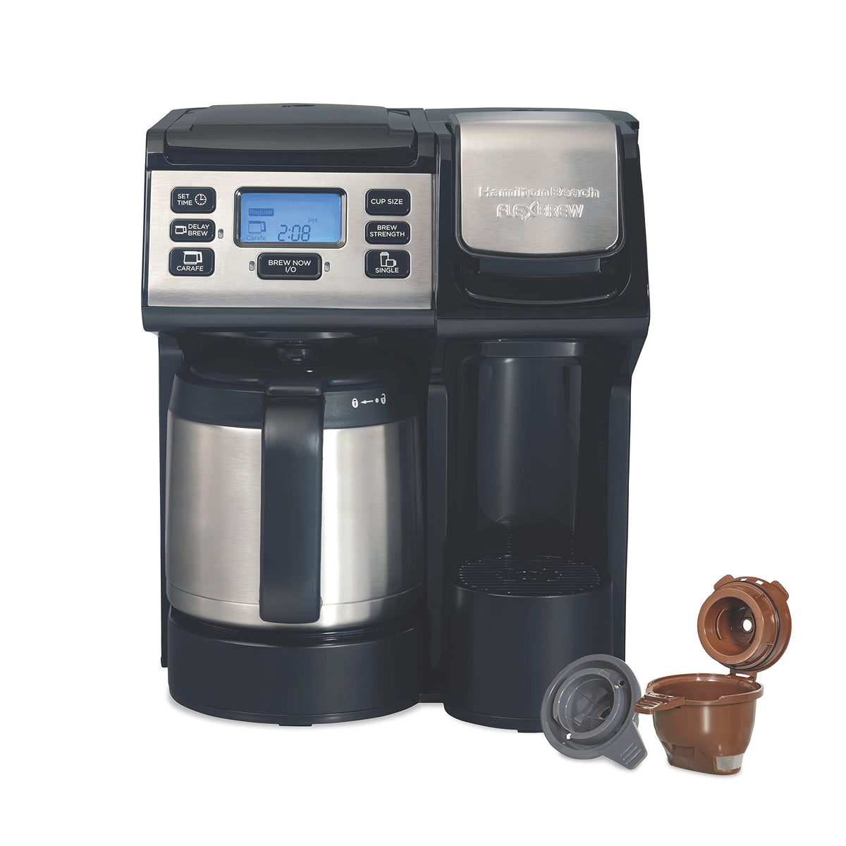 2-Way Coffee Maker with K-Cup Pods or Grounds, Black and Stainless E39147