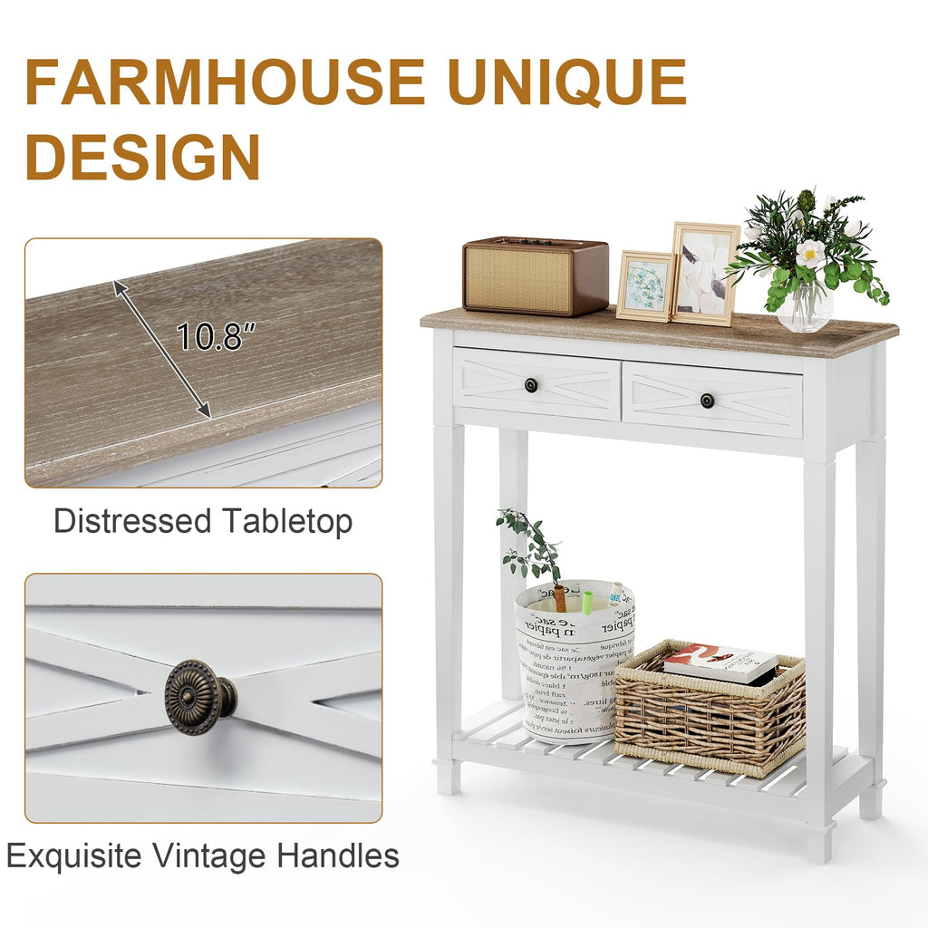 Narrow Console Table with 2 Drawers and Shelf P8711