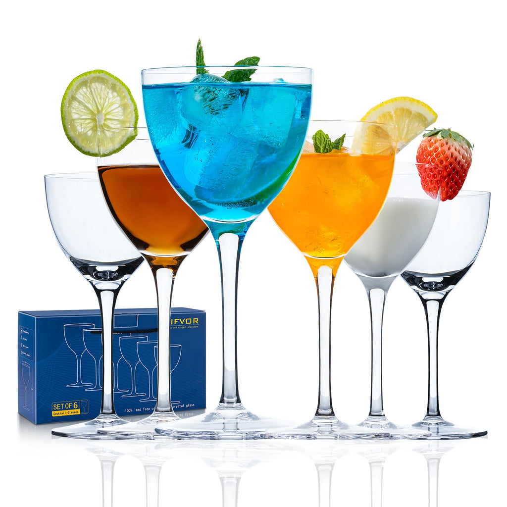 6oz Hand Blown Lead-Free Crystal Martini Glasses Set of 6 E32562