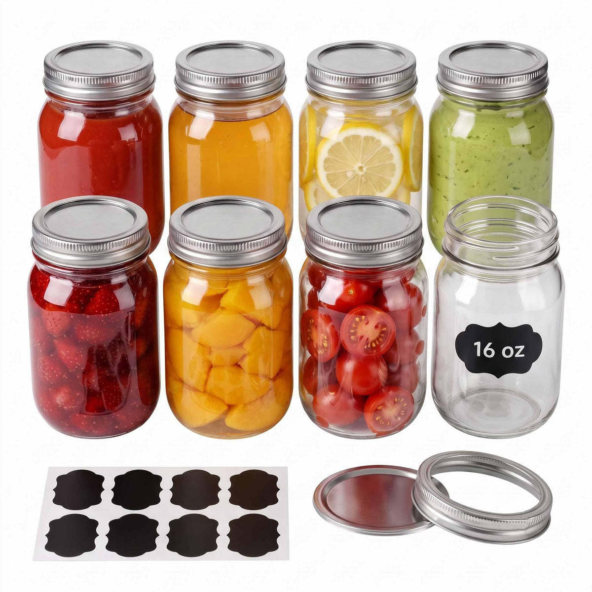 16 oz 8 Pack Clear Glass Jars D315301