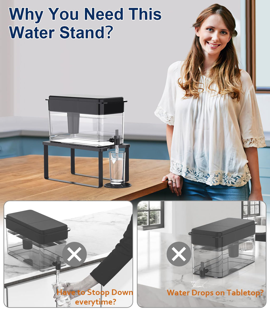 Water Filter Dispenser Stand with Drip Tray Black H454689