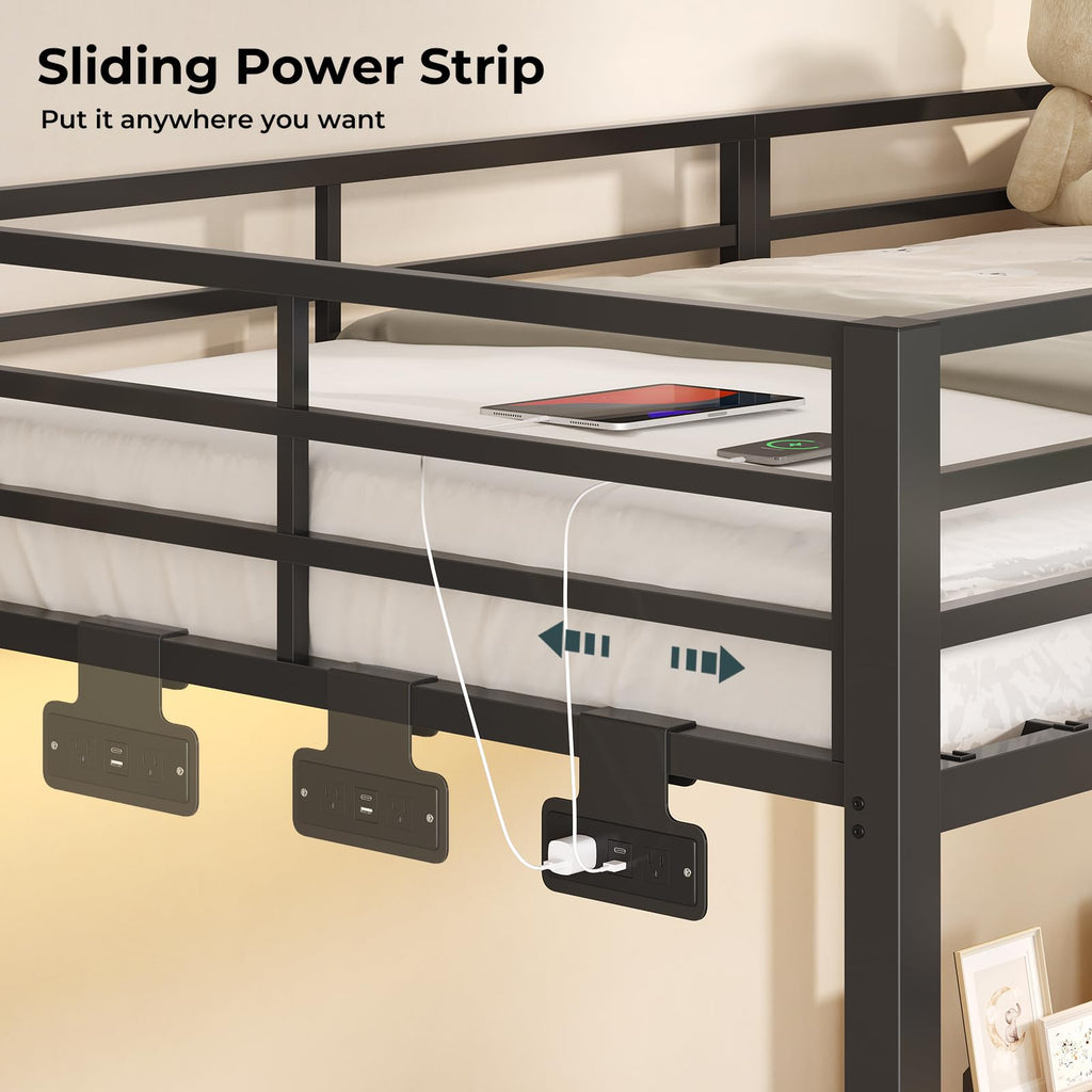 Black Triple Bunk Bed Twin Over Twin with Storage Staircase B379560