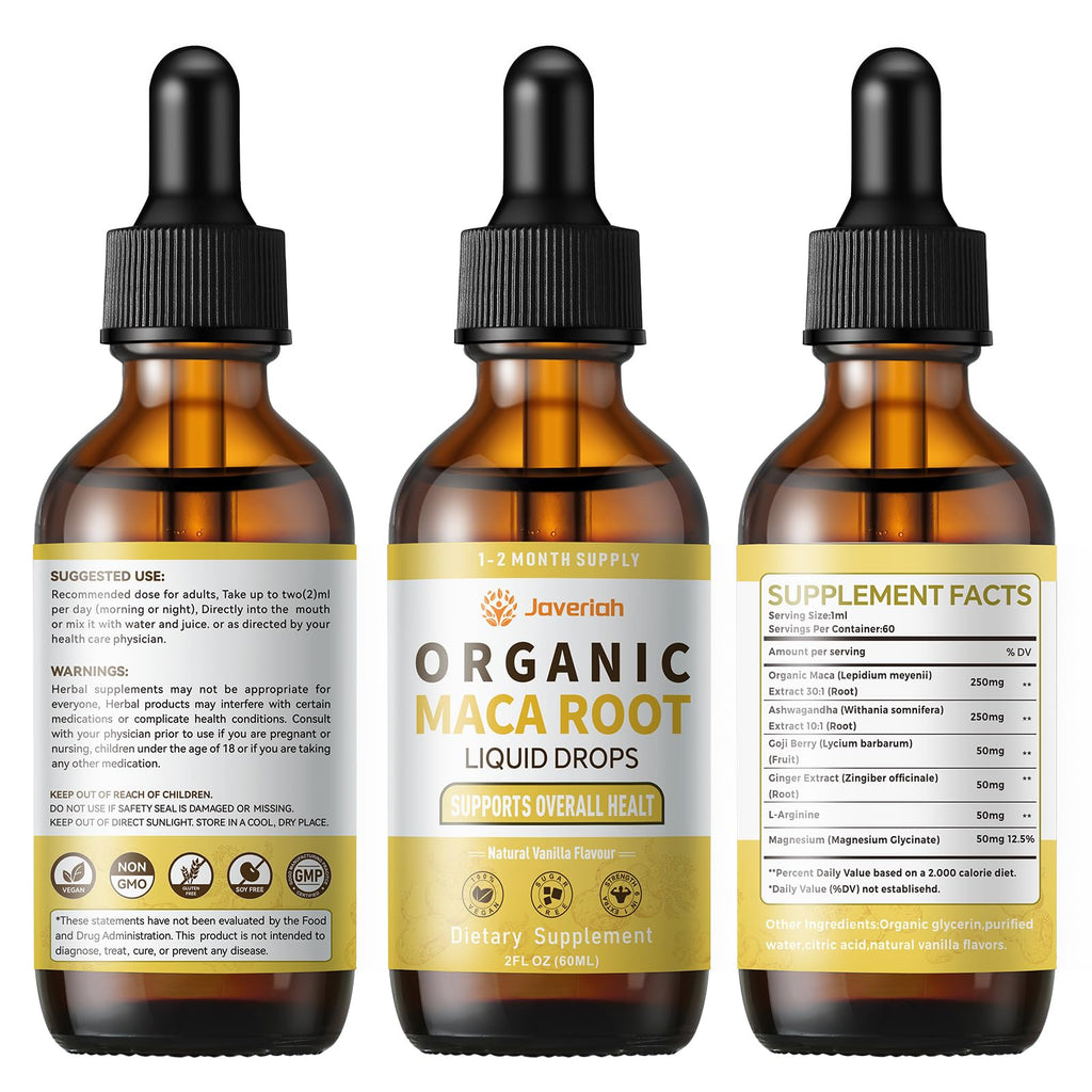 Organic Maca Root Liquid Drops with Ashwagandha 2 Fl Oz Q777